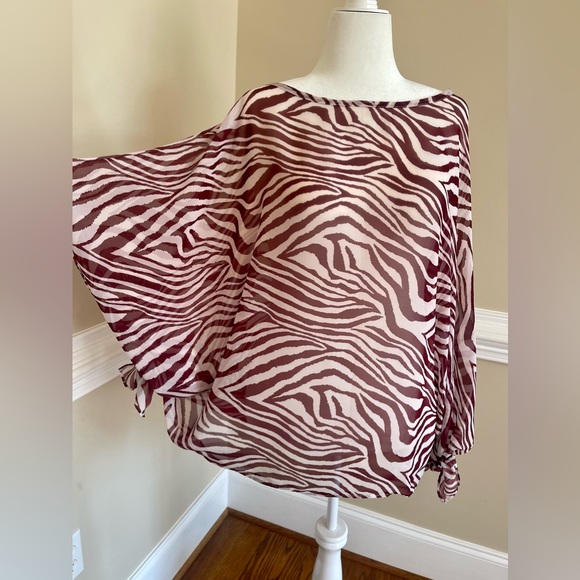 Blue Myth Zebra Blouse, Size Large, Kimono Sleeves, Caftan Style, Sheer, Loose - Picture 2 of 10